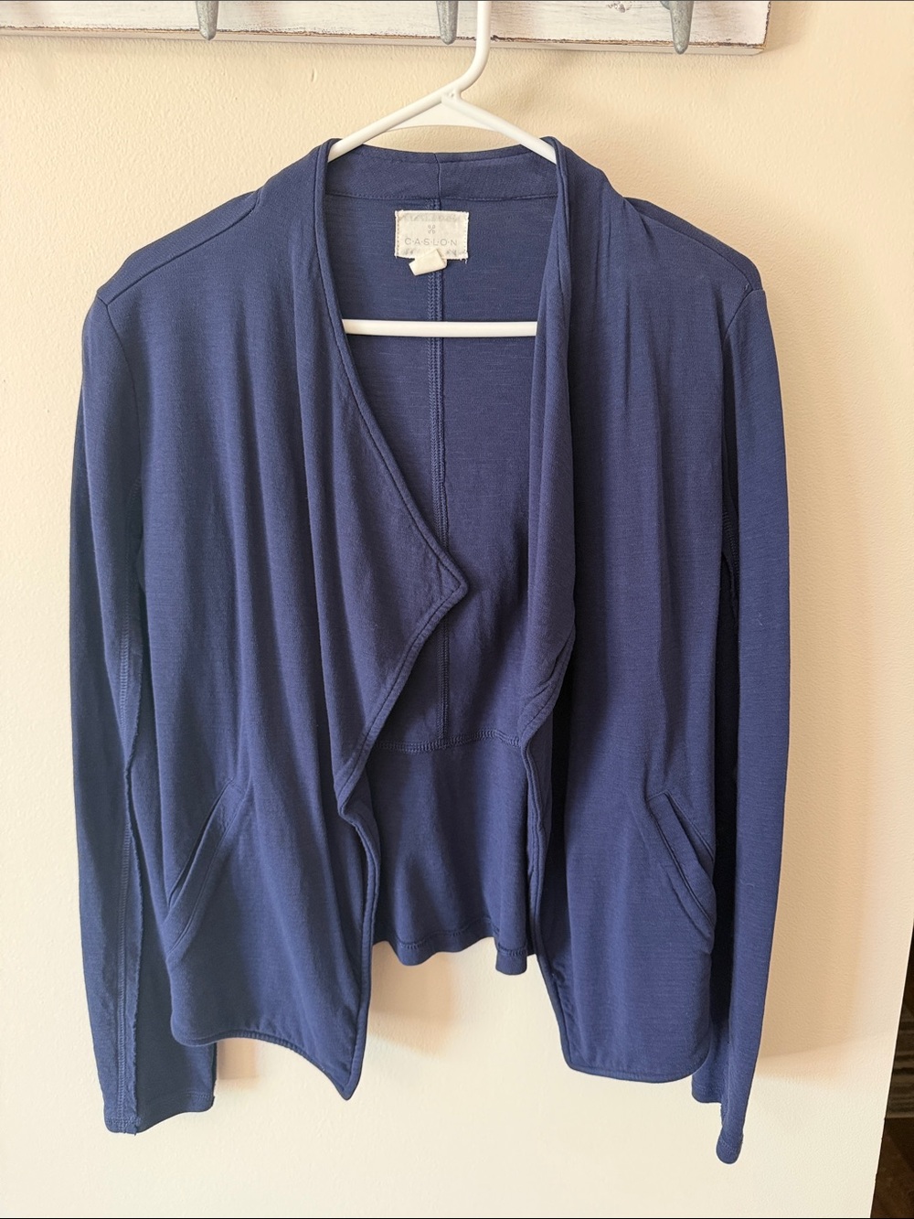 Caslon Navy Open Draped-Front Cardigan